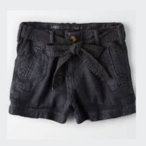 American Eagle Aerie Washed Out Look Black Paper Bag Belted Shorts Size 00